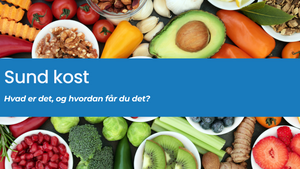 Hvad er sund kost, og hvordan får du det er overskiften på dette billede foran en masse forskellige fødevare